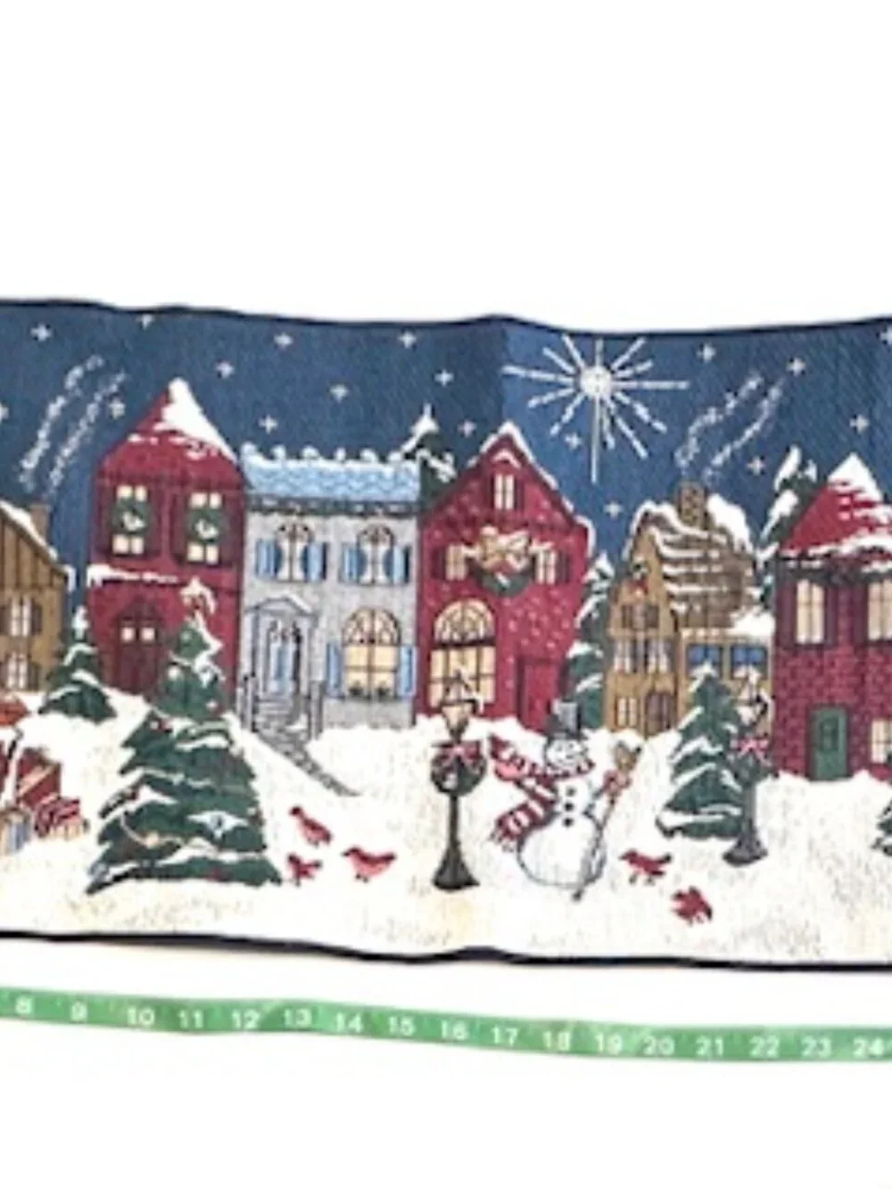 VTG Christmas Table Runner Tapestry Fringe Snowman Winter Village 31